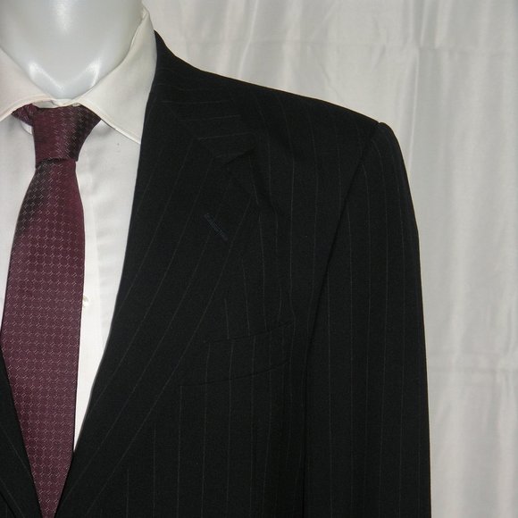 Gieves & Hawkes Henry Vintage Dark Blue Striped Two Button Suit 42R - Picture 1 of 13